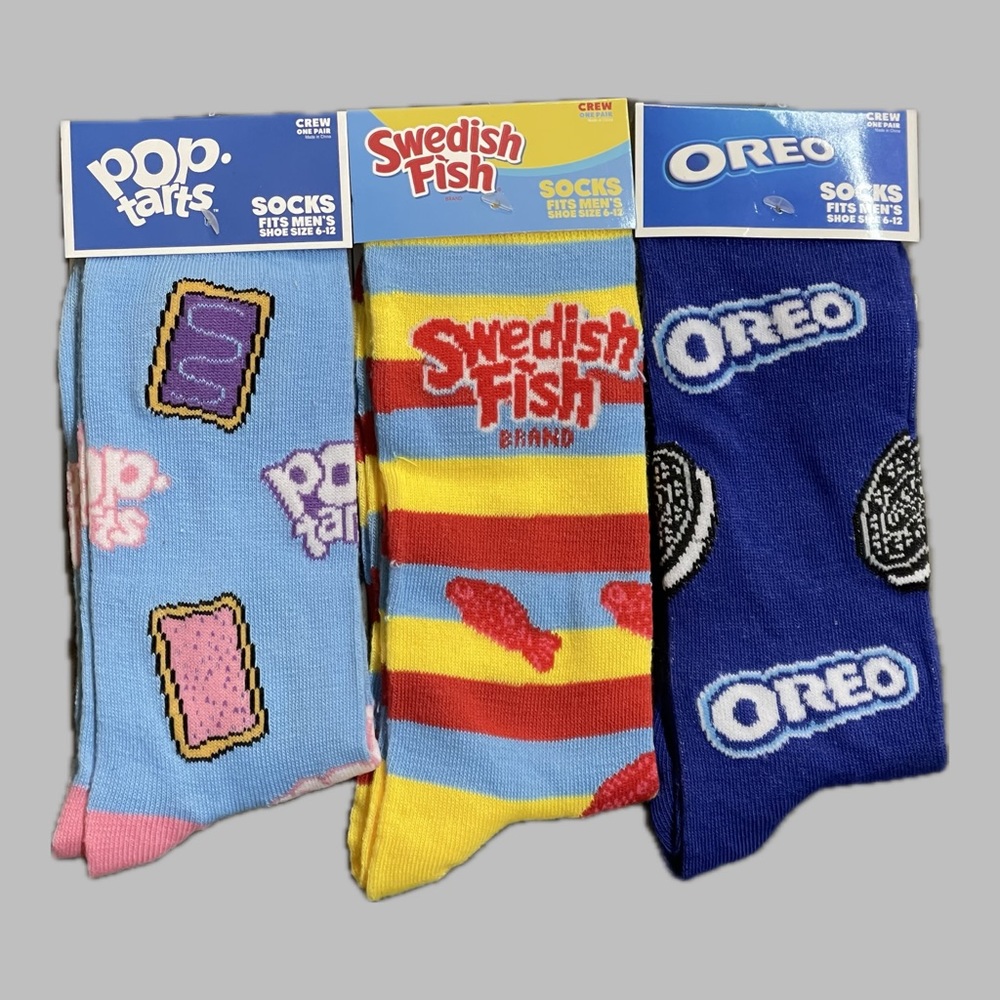 Pop Tarts Swedish Fish Oreo Cookie Men’s Crew Socks 3 Pair Size 6-12